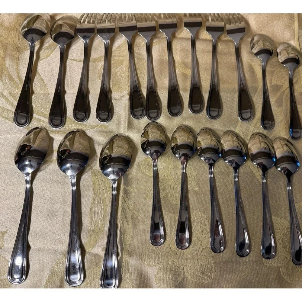 Mikasa Clarissa 21 Pc Stainless Flatware Set Hammered Beaded Forks Spoons Nice